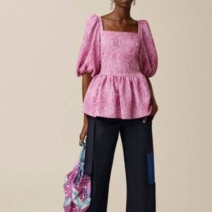 Stine Goya Irene Blouse Snakeskin Pink Puff Slevee